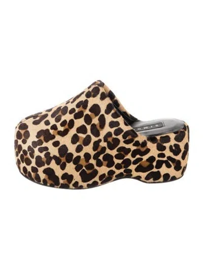 Pre-owned Simon Miller Ponyhair Animal Print Mules In Brown