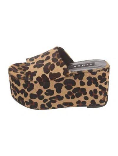 Pre-owned Simon Miller Ponyhair Animal Print Slides In Brown