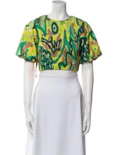 Pre-owned Simon Miller Printed Crew Neck Crop Top W/ Tags In Green