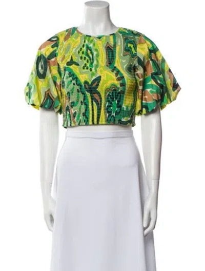 Pre-owned Simon Miller Printed Crew Neck Crop Top W/ Tags In Green