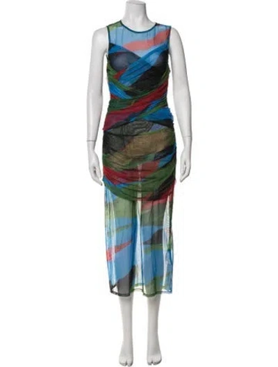 Pre-owned Simon Miller Printed Midi Length Dress In Blue/green