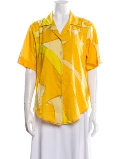 Pre-owned Simon Miller Printed Short Sleeve Button-up Top In Yellow