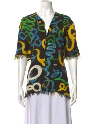 Pre-owned Simon Miller Printed V-neck Top In Multicolor