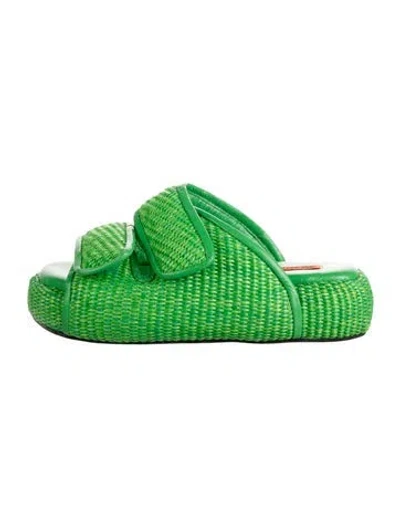 Pre-owned Simon Miller Raffia Leather Trim Embellishment Slides In Green