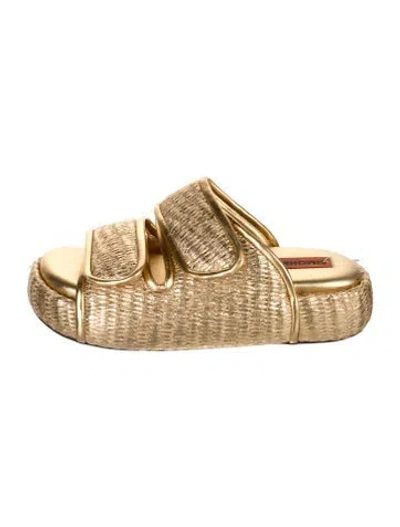 Pre-owned Simon Miller Raffia Slides In Gold/metallic