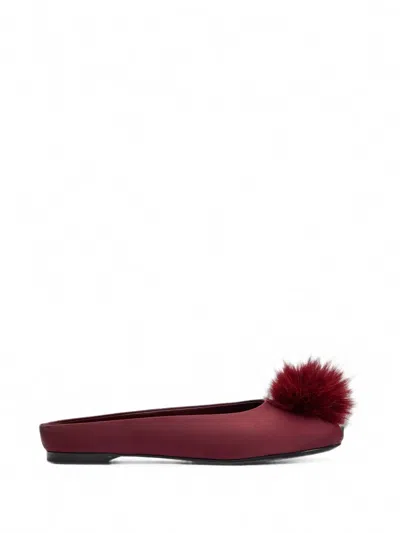 Simon Miller Riad Pom-pom Satin Mules In Burgundy