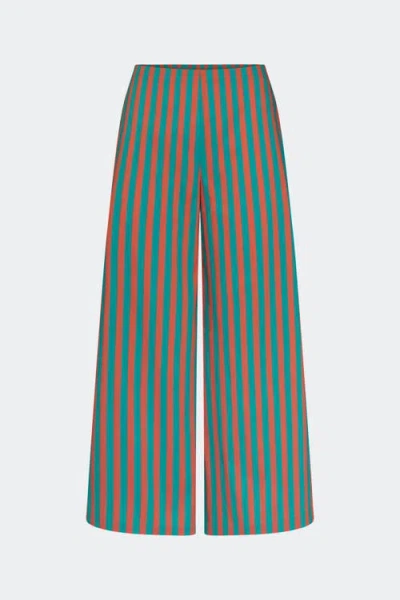 Simon Miller Simonmiller Toni Poplin Pant In Teal/brick Stripe