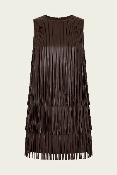 Simon Miller Sina Vegan Leather Fringe Dress In Dark Choco Brown