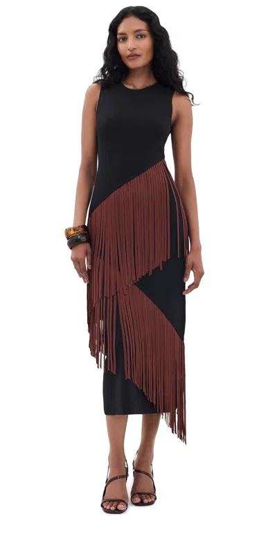 Simon Miller Spiral Knit Dress Choco Brown/black Combo