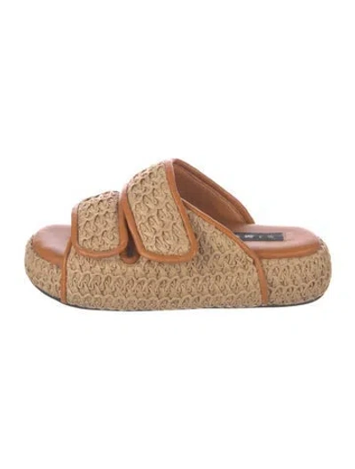 Pre-owned Simon Miller Straw Leather Trim Embellishment Slides In Neutral