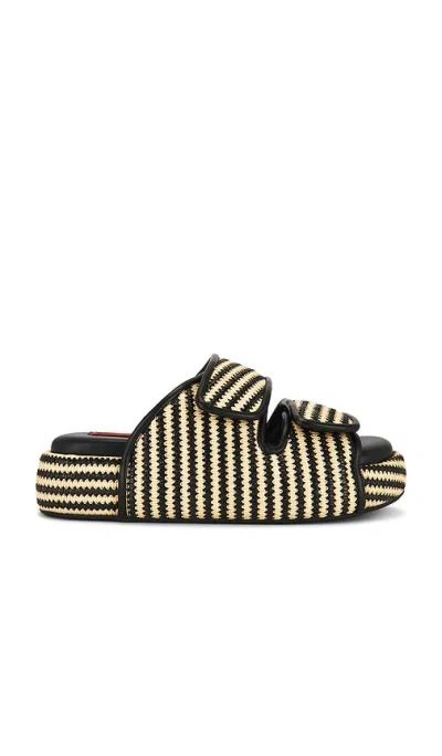 Simon Miller Stripe Raffia Cro Slide In Black & White Micro Stripe