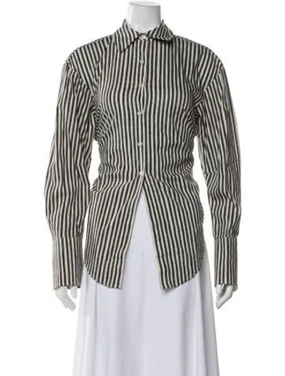 Pre-owned Simon Miller Striped Long Sleeve Blouse In Black