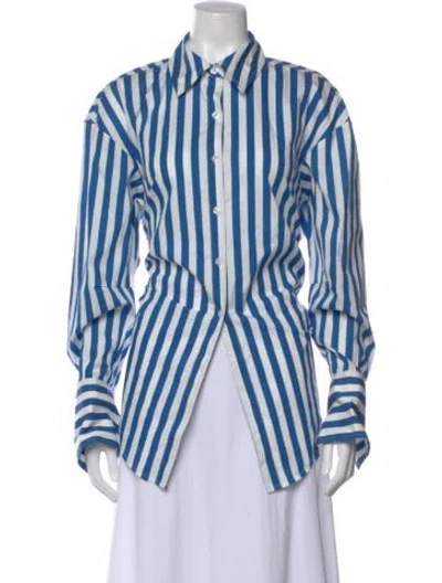 Pre-owned Simon Miller Striped Long Sleeve Blouse W/ Tags In Blue