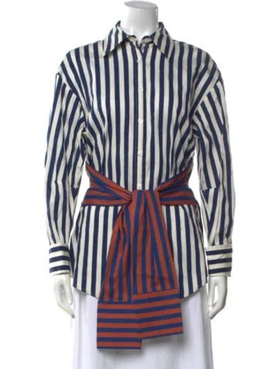 Pre-owned Simon Miller Striped Long Sleeve Button-up Top In Blue