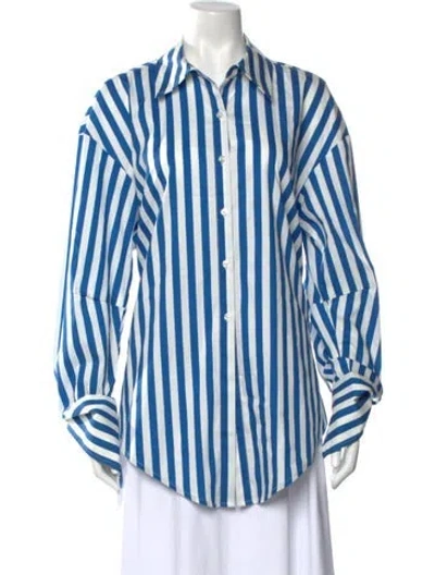 Pre-owned Simon Miller Striped Long Sleeve Button-up Top In Blue