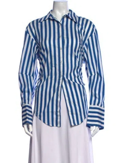 Pre-owned Simon Miller Striped Long Sleeve Button-up Top In Blue