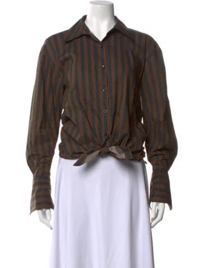 Pre-owned Simon Miller Striped Long Sleeve Button-up Top In Brown