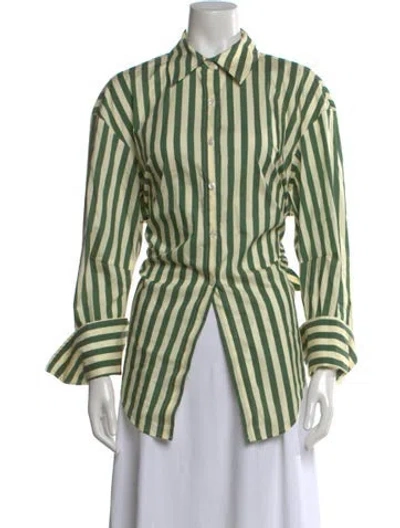 Pre-owned Simon Miller Striped Long Sleeve Button-up Top In Green
