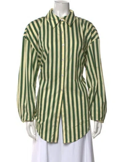 Pre-owned Simon Miller Striped Long Sleeve Button-up Top In Green