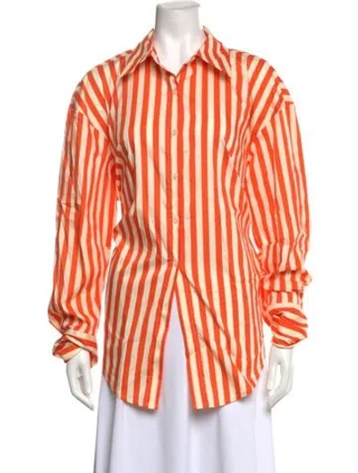 Pre-owned Simon Miller Striped Long Sleeve Button-up Top In Orange