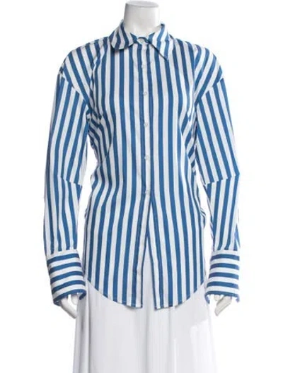 Pre-owned Simon Miller Striped Long Sleeve Button-up Top W/ Tags In Blue