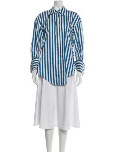 Pre-owned Simon Miller Striped Long Sleeve Button-up Top W/ Tags In Blue