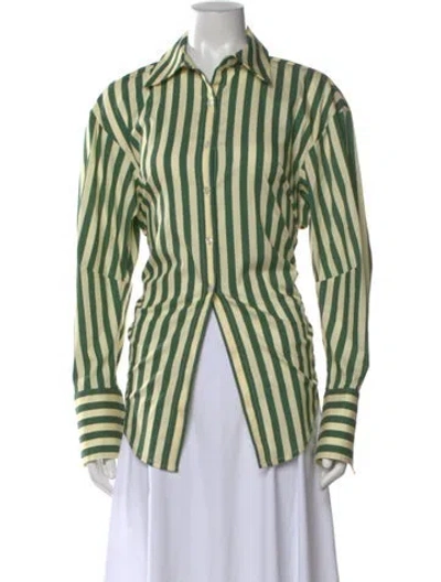 Pre-owned Simon Miller Striped Long Sleeve Button-up Top W/ Tags In Green