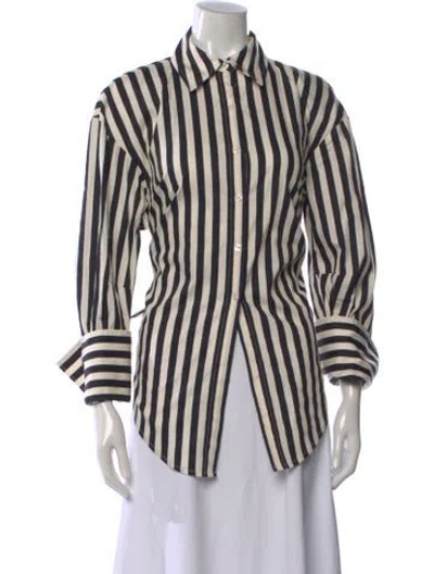 Pre-owned Simon Miller Striped Long Sleeve Button-up Top W/ Tags In Neutral