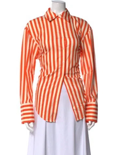 Pre-owned Simon Miller Striped Long Sleeve Button-up Top W/ Tags In Orange