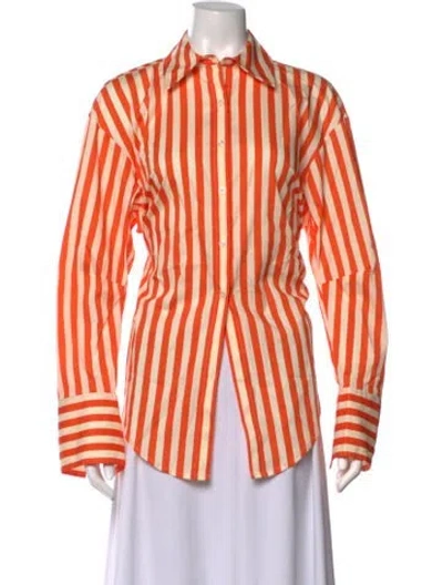 Pre-owned Simon Miller Striped Long Sleeve Button-up Top W/ Tags In Orange