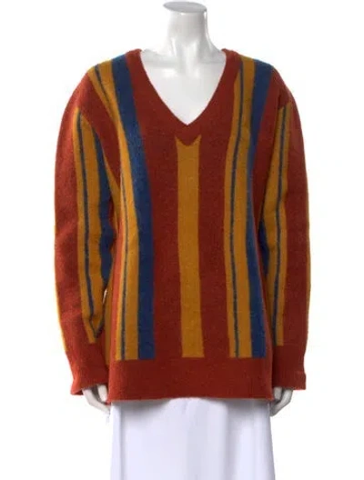 Pre-owned Simon Miller Striped V-neck Sweater In Brown