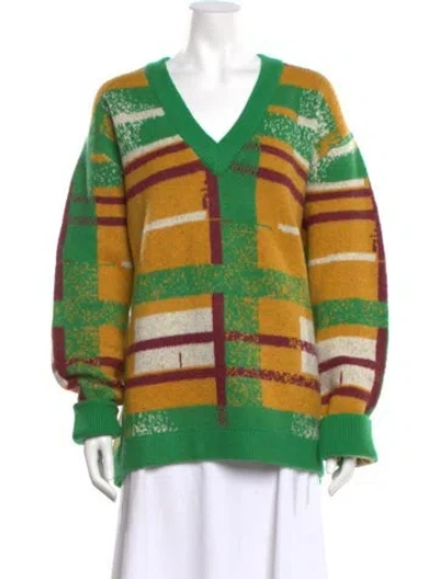 Pre-owned Simon Miller Striped V-neck Sweater In Green