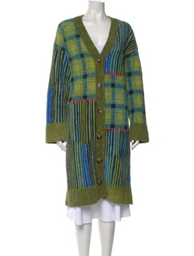 Pre-owned Simon Miller Striped V-neck Sweater In Green