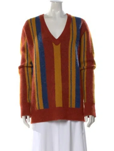 Pre-owned Simon Miller Striped V-neck Sweater In Red