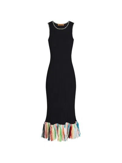 Simon Miller Thea Fringe-trim Midi Dress In Black