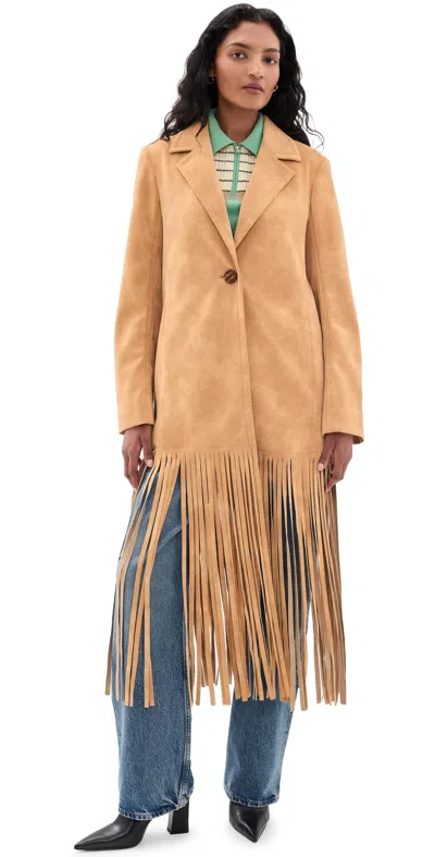 Simon Miller Vero Vegan Leather Fringe Coat Sand In Brown