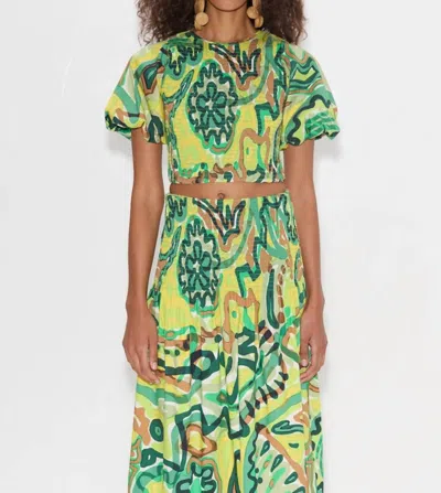 Simon Miller Vida Crew Neck Poplin Top In Abstract Green Floral In Multi