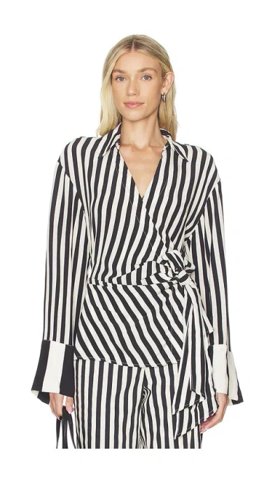 Simon Miller Vietta Crepe Top In Black & White Stripe