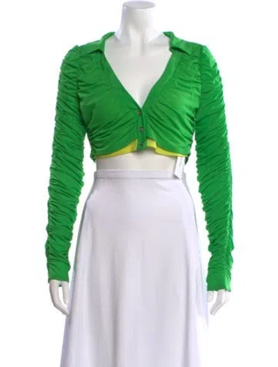 Pre-owned Simon Miller V-neck Long Sleeve Crop Top In Green