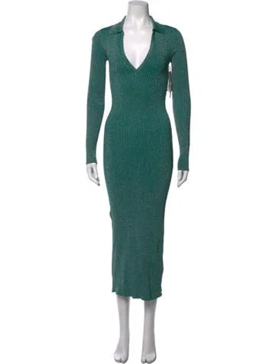 Pre-owned Simon Miller V-neck Midi Length Dress W/ Tags In Green/metallic