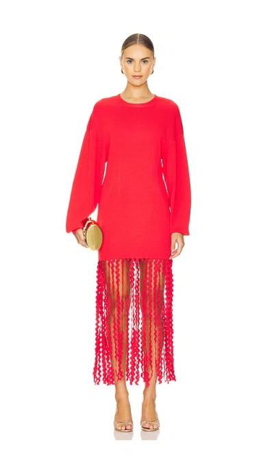 Simon Miller Wallis Knit Fringe Dress In Cherry Red