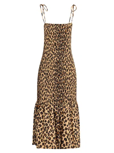 Simon Miller Women's Canto Leopard Print Smocked Poplin Midi-dress In Brown