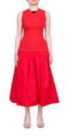 Simon Miller Yanez Poplin Combo Dress In Red In Red