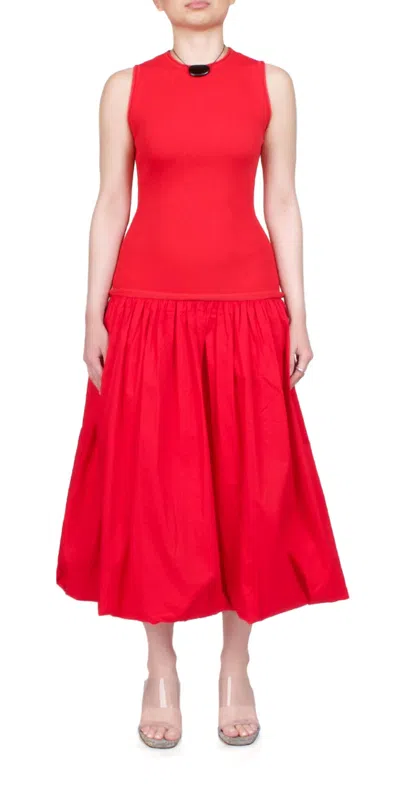 Simon Miller Yanez Poplin Combo Dress In Cherry Red