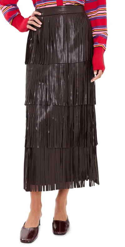 Simon Miller Za Za Faux Leather Fringe Skirt Dark Choco Brown