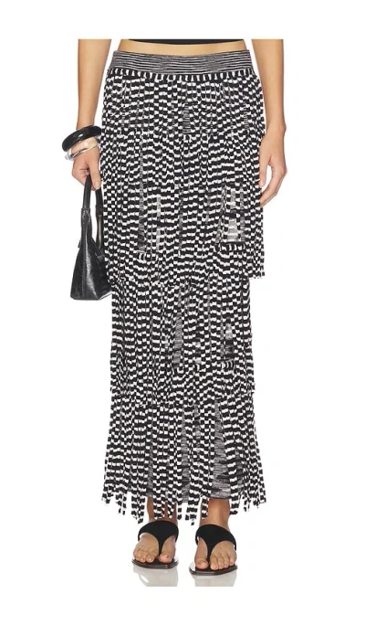 Simon Miller Za Za Knit Fringe Skirt In Black & White Space Dye