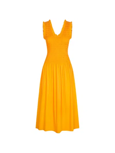 Simon Miller Zini V-neck Sleeveless Cotton Midi Dress In Yellow