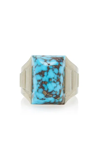 Simon Teakle Art Deco 18k White Gold Turquoise Ring In Blue