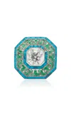 Simon Teakle Platinum Diamond; Emerald; Turquoise Ring