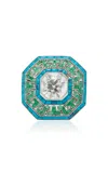 Simon Teakle Platinum Diamond; Emerald; Turquoise Ring In Green